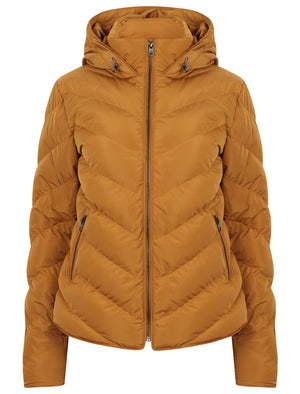 Oracle Chevron Quilted Hooded Puffer Jacket in Mustard - Tokyo Laundry