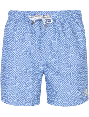Oreti Geometric Print Swim Shorts In Blue - Tokyo Laundry