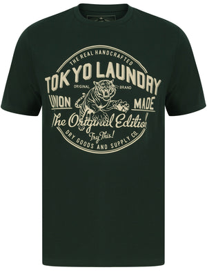 Original Edition Motif Cotton Jersey T-Shirt In Scarab Green - Tokyo Laundry