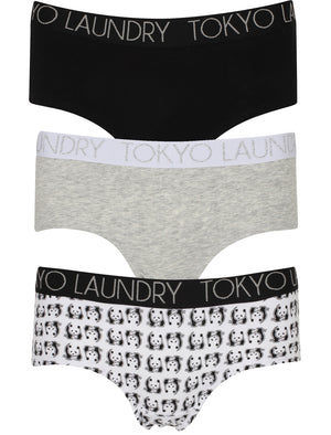 Panda (3 Pack) Assorted Hipster Briefs In Black / Light Grey Marl / White - Tokyo Laundry