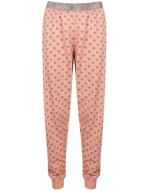 Penny Bow Print Cotton Lounge Pants in Blush - Tokyo Laundry