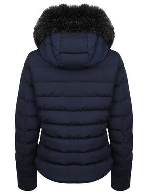 Pepper Quilted Hooded Jacket With Detachable Fur Trim In Peacoat - Tokyo Laundry