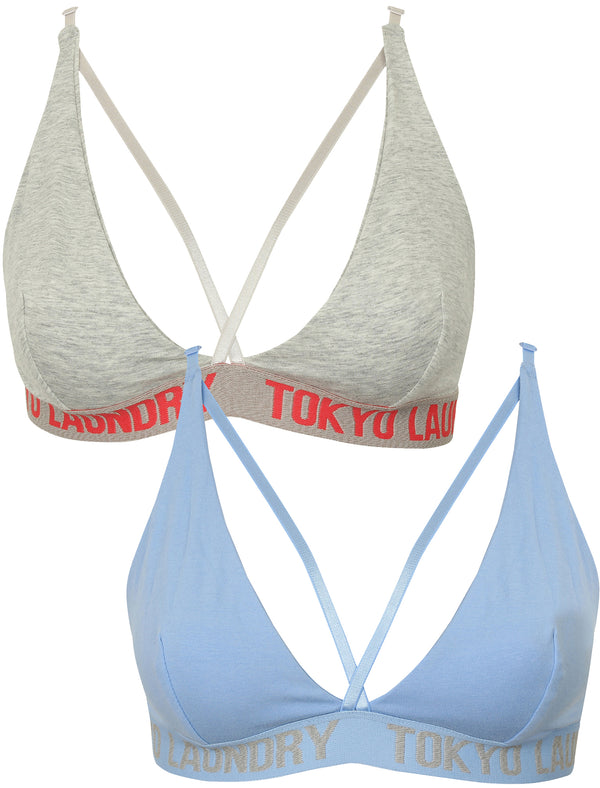 Petra (2 Pack) Strappy Bra Set in Placid Blue / Light Grey Marl - Tokyo Laundry