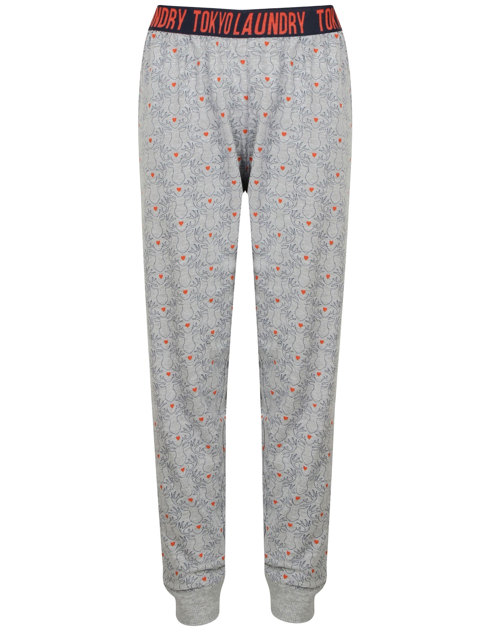Pippy Stag Heart Print Cotton Lounge Pants In Dark Denim Tokyo