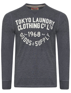 Felt Applique Long Sleeve Top in Mood Indigo Marl - Tokyo Laundry