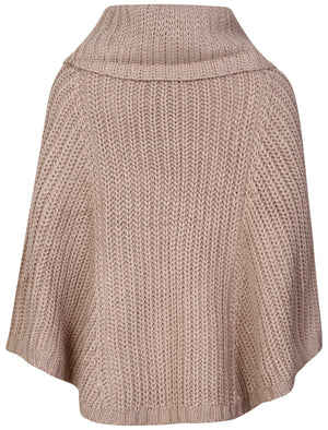 Royal Cowl Neck Cable Knit Poncho in Stone - Tokyo Laundry