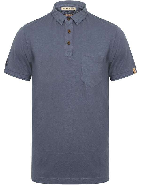 Port Wing Cotton Slub Polo Shirt in Vintage Indigo - Tokyo Laundry