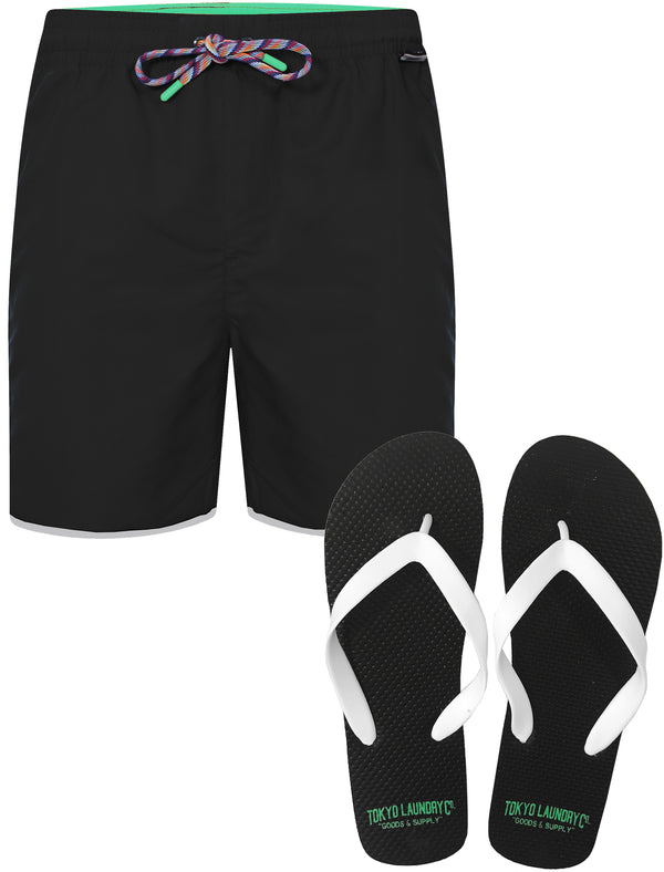 Portola Swim Shorts with Free Matching Flip Flops in Black - Tokyo Laundry
