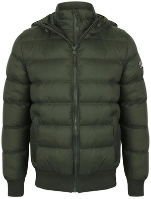 Proctor Layered Quilted Puffer Jacket with Hood in Deep Forest - Tokyo Laundry