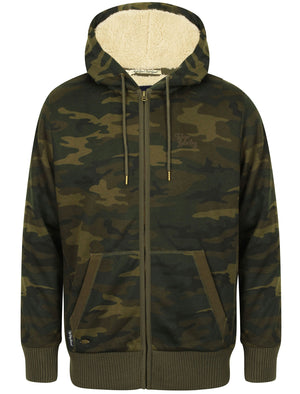 Quantico Borg Lined Zip Through Hoodie In Forest Night Camo - Tokyo Laundry