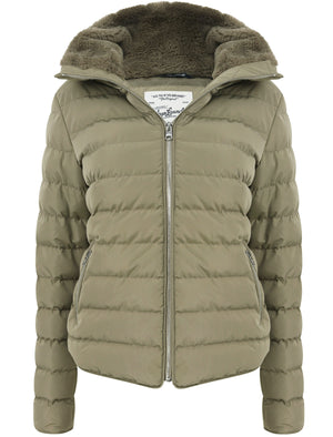 Quince Quilted Puffer Jacket with Extendable Hood in Mermaid Khaki - Tokyo Laundry