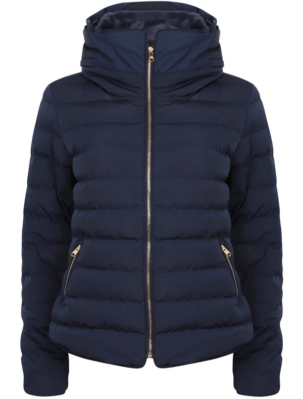 Quince Quilted Puffer Jacket with Extendable Hood in Peacoat - Tokyo Laundry