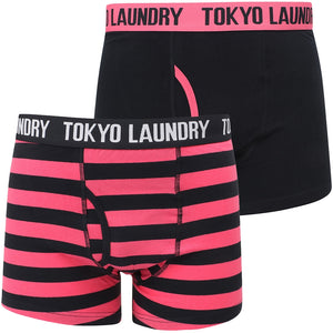 Railway (2 Pack) Striped Boxer Shorts Set in Shocking Pink / Navy - Tokyo Laundry