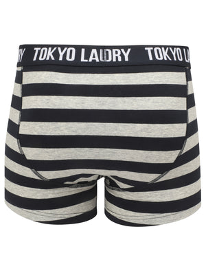 Railway (2 Pack) Striped Boxer Shorts Set in Light Grey Marl / Navy - Tokyo Laundry