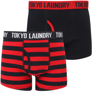 Railway (2 Pack) Striped Boxer Shorts Set in Tokyo Red / Navy - Tokyo Laundry