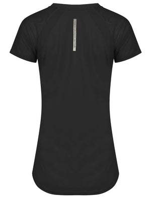 Retton Mesh Panel Stretch Jersey T-Shirt in Black - Tokyo Laundry Active