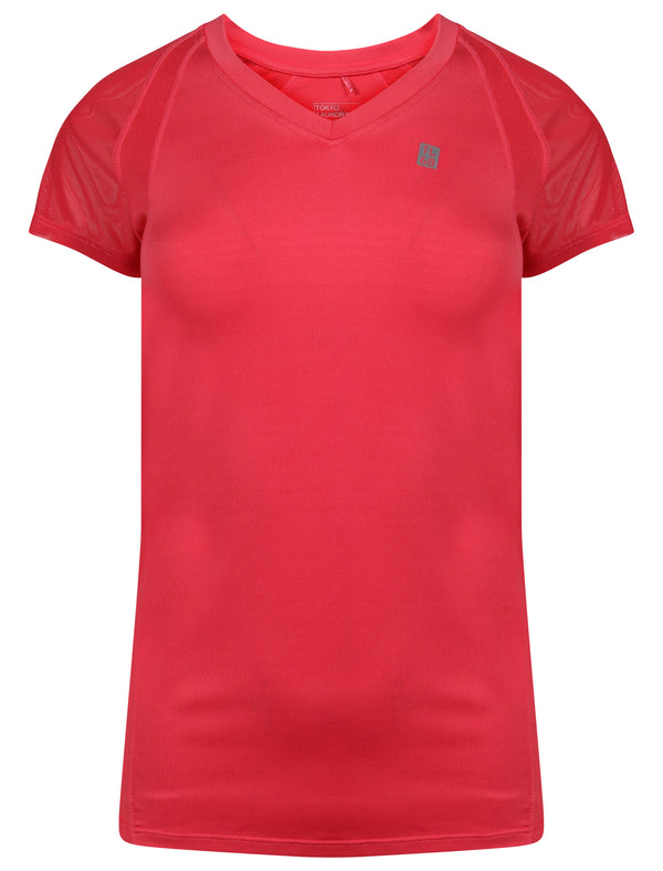 Retton Mesh Panel Stretch Jersey T-Shirt in Rouge Red - Tokyo Laundry Active