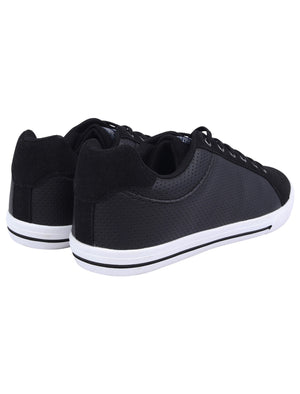 Richmondy Perforated Faux Leather / Suede Low Top Lace Up Trainers in Black - Tokyo Laundry