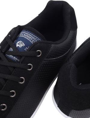 Richmondy Perforated Faux Leather / Suede Low Top Lace Up Trainers in Black - Tokyo Laundry