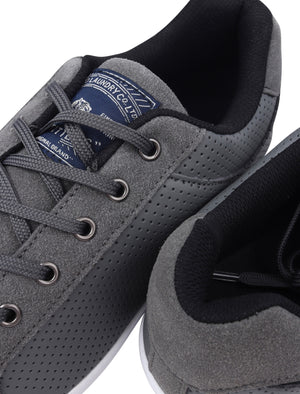 Richmondy Perforated Faux Leather / Suede Low Top Lace Up Trainers in Grey - Tokyo Laundry