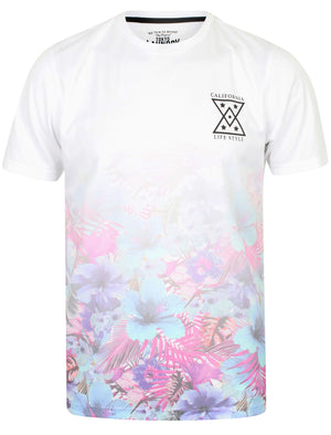 Riser Tropical Print Crew Neck T-Shirt In Optic White - Tokyo Laundry