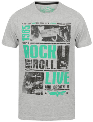 Rock and Roll Motif Cotton T-Shirt in Light Grey Marl - Tokyo Laundry