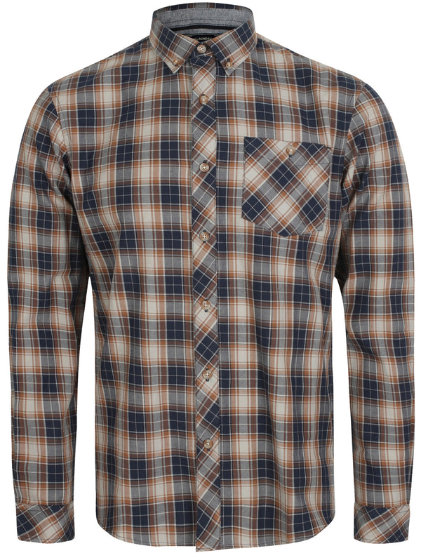 Roma Checked Long Sleeve Cotton Shirt In Sepia Grey - Tokyo Laundry