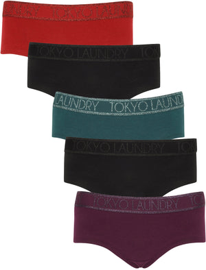 Sally (5 Pack) Assorted Hipster Briefs In Rhubarb / Black / Deep Teal / Pickled Beet - Tokyo Laundry