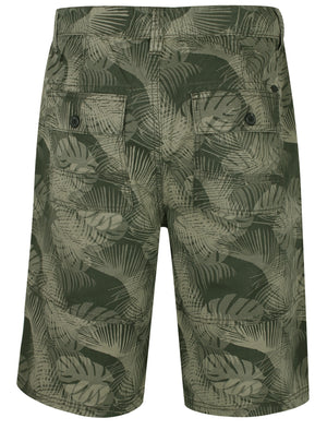 San Luis Leaf Print Cotton Cargo Shorts In Dusty Olive - Tokyo Laundry