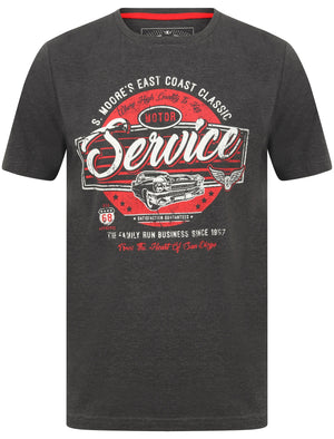 San Service Motif Cotton T-Shirt In Charcoal Marl - Tokyo Laundry
