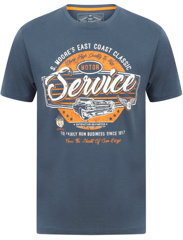 San Service Motif Cotton T-Shirt In Dark Denim - Tokyo Laundry