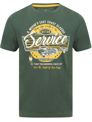 San Service Motif Cotton T-Shirt In Jungle Green - Tokyo Laundry