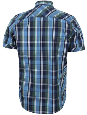 Santos Short Sleeve Checked Shirt in Riviera Blue - Tokyo Laundry