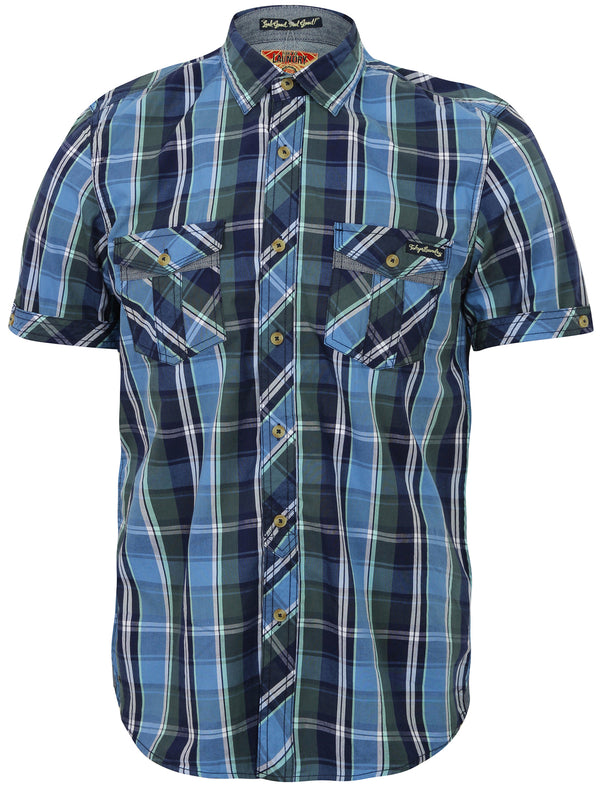 Santos Short Sleeve Checked Shirt in Riviera Blue - Tokyo Laundry