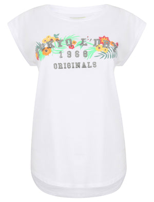 Savannah Cotton T-Shirt with Turn-Up Sleeves In Optic White - Tokyo Laundry