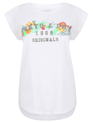 Womens Cotton T-Shirt with Turn-Up Sleeves In Optic White - Tokyo Laundry