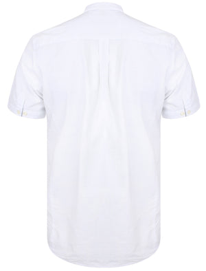 Scandi Grandad Collar Short Sleeve Striped Shirt In White - Tokyo Laundry