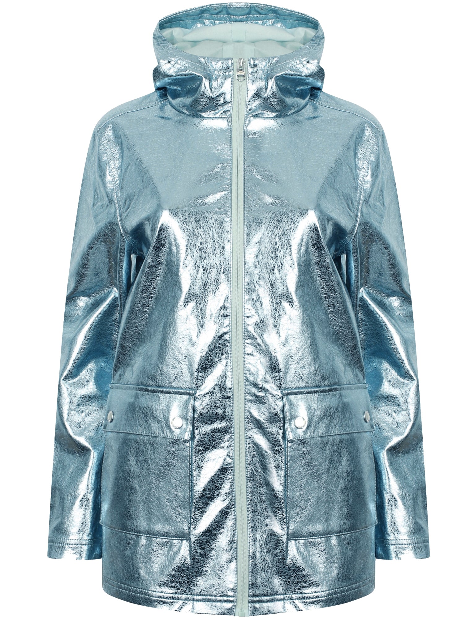 Shine Hooded Rain Coat In Aqua Metallic Tokyo Laundry