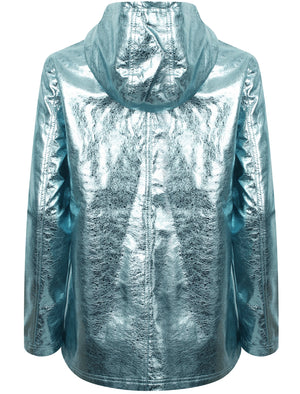 Shine Hooded Rain Coat In Aqua Metallic - Tokyo Laundry