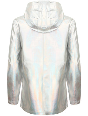 Shine Hooded Rain Coat In Iridescent White - Tokyo Laundry