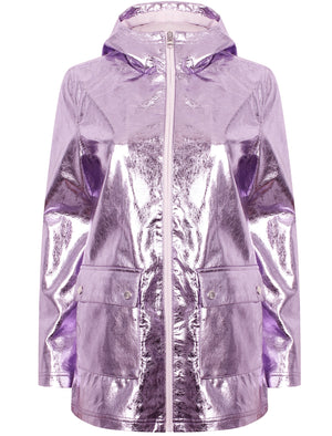 Shine  Hooded Rain Coat In Lilac Metallic - Tokyo Laundry