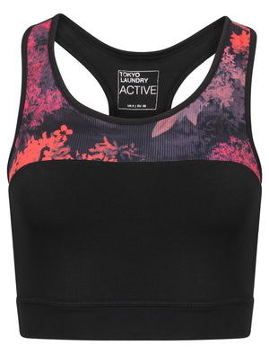 Seles Floral Panel Sports Bra Top in Black - Tokyo Laundry Active
