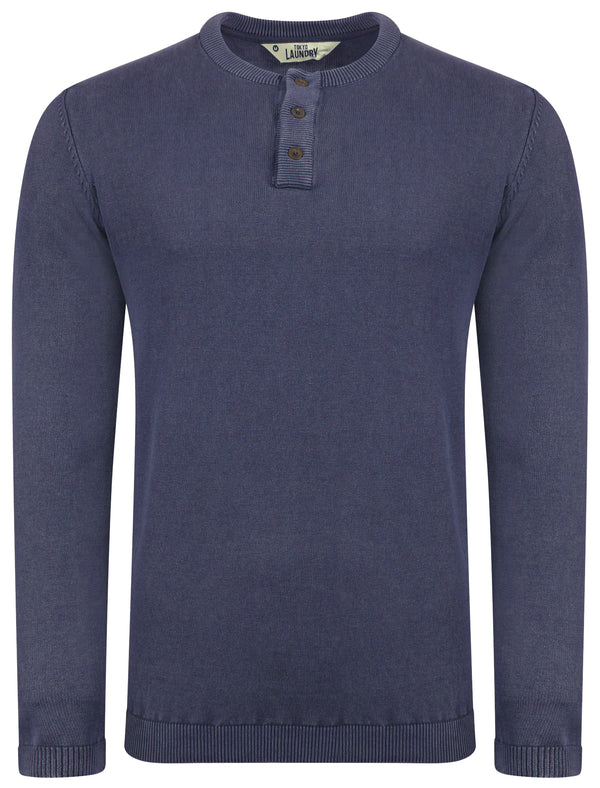 Sequel Acid Wash Henley Jumper in Dark Blue - Tokyo Laundry