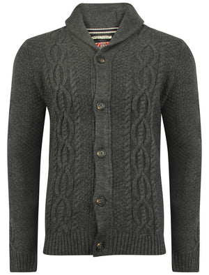 Men's cable knit chunky charcoal cardigan - Tokyo Laundry
