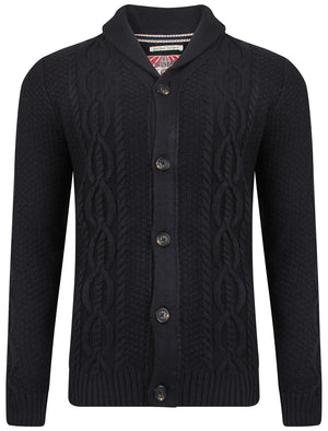 Men's cable knit chunky navy cardigan - Tokyo Laundry