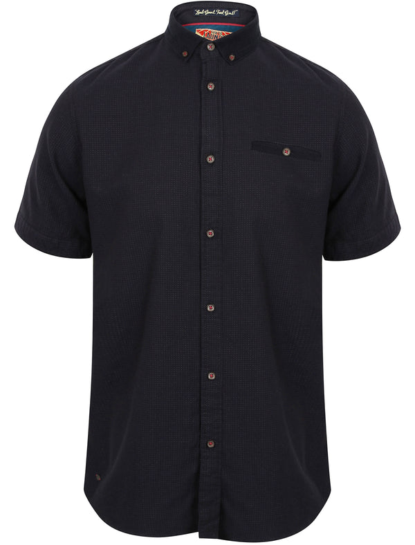 Sorin Dot Jacquard Short Sleeve Shirt with Collar in Navy - Tokyo Laundry