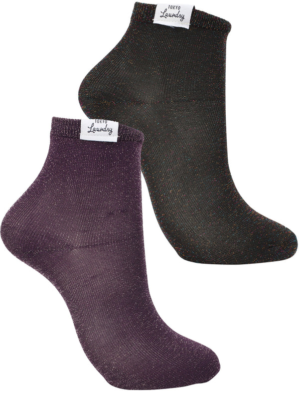Sparkle (2 Pack) Metallic Glitter Ankle Socks in Mulled Wine / Black - Tokyo Laundry