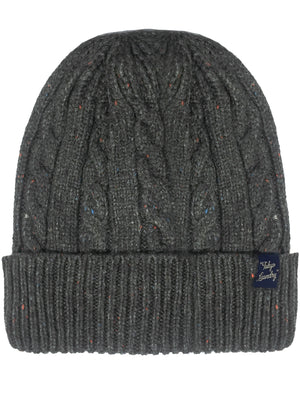 Men's Stark Wool Blend Cable Knit Beanie Hat in Charcoal Nep - Tokyo Laundry