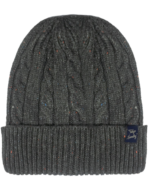 Men's Stark Wool Blend Cable Knit Beanie Hat in Charcoal Nep - Tokyo Laundry