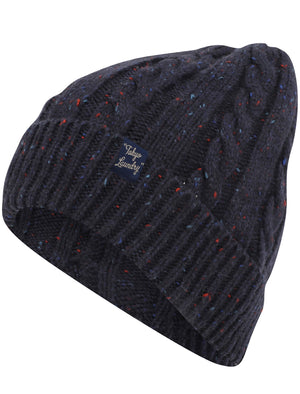 Men's Stark Wool Blend Cable Knit Beanie Hat in Navy Nep - Tokyo Laundry